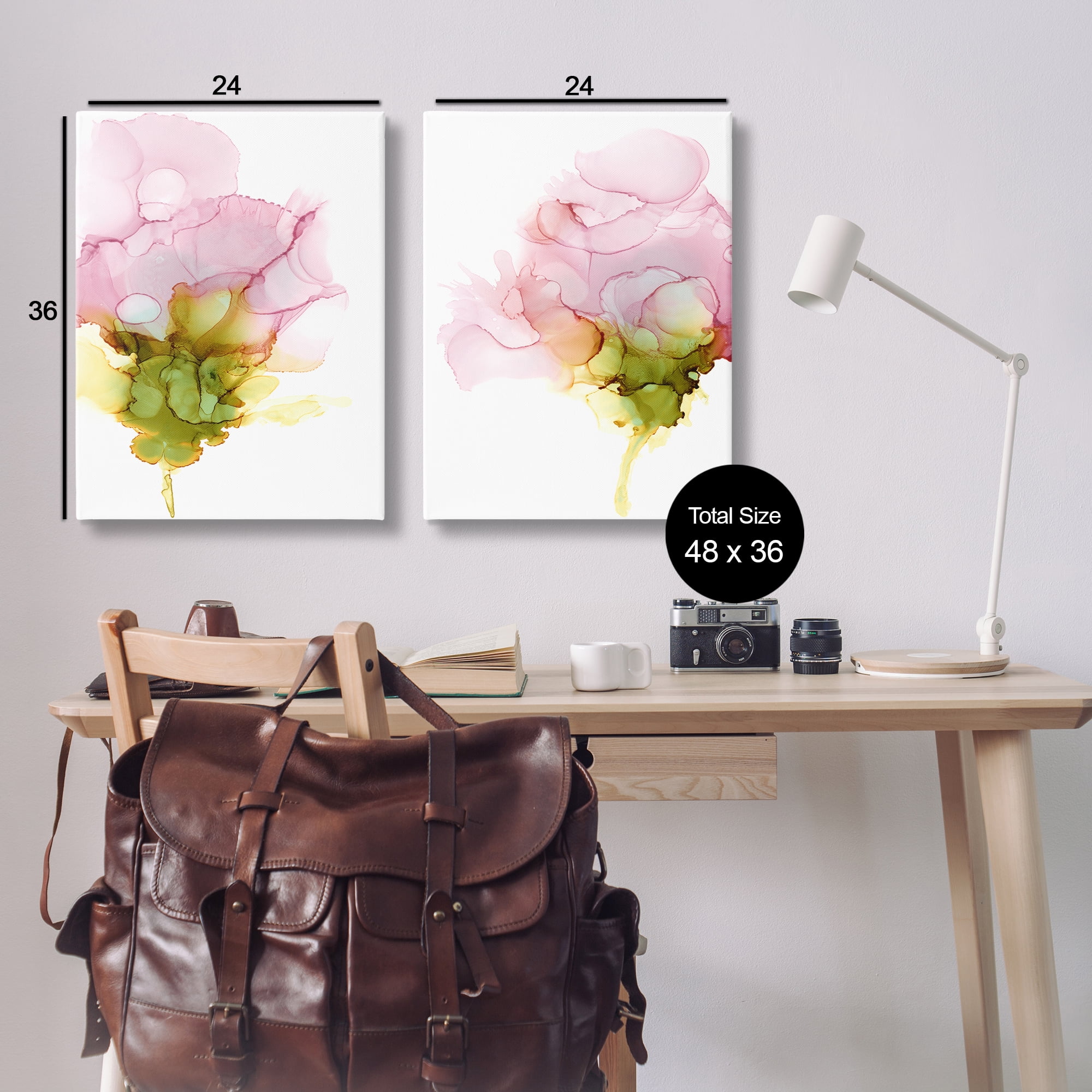 Stupell Industries Blooming Pink Ink Blossom Abstract Painting Wrapped Canvas Art Print Wall Art, 24 x 36, Set of 2