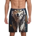 thumbnail image 1 of Balery Oil Painting Tribal Wolf Pantalones cortos de pijama de punto de algodón para hombre con cinturilla y bolsillos-Medium, 1 of 6