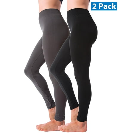 2 Pack Winter Warm Fleece Lined Thick Brushed Full Length Leggings Thights Thermal (Best Brand Of Black Leggings)