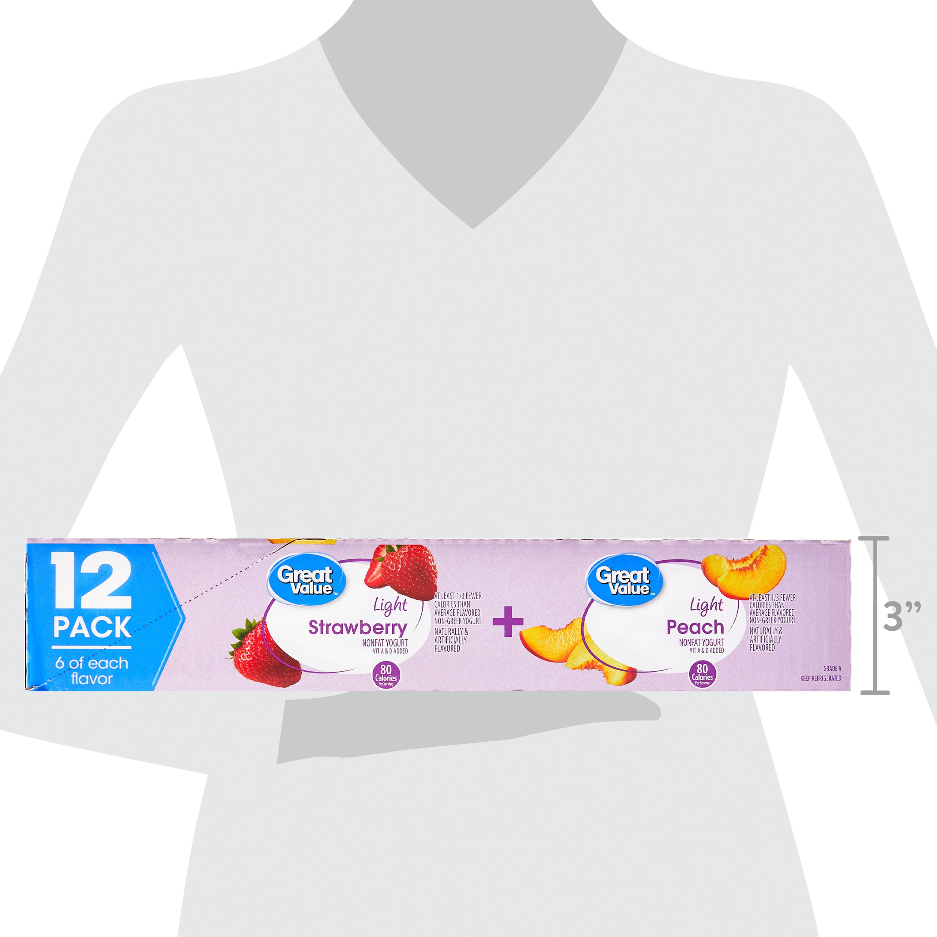Great Value Light Strawberry and Peach Nonfat Yogurt, 6 oz Cups, 12 Count
