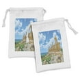 thumbnail image 1 of Sicily Fabric Pouch Set of 2, Building of Juno Photo with Cloudy Sky Historical Roman Heritage, Small Drawstring Bag for Toiletries Masks and Favors, 9" x 6", Multicolor, by Ambesonne, 1 of 2