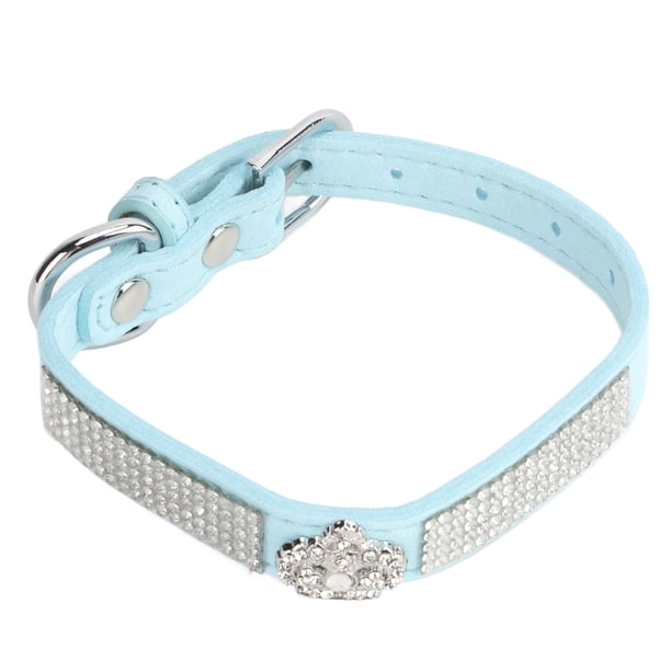 Collar de diamantes de imitación brillante de conejito, collar de corona de diamantes de imitación para mascotas de animales pequeños con hebilla en forma de D, corona azul brillante XS