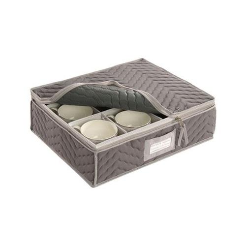 China Cup Storage Chest Deluxe Quilted Microfiber (Light Gray) (13"H