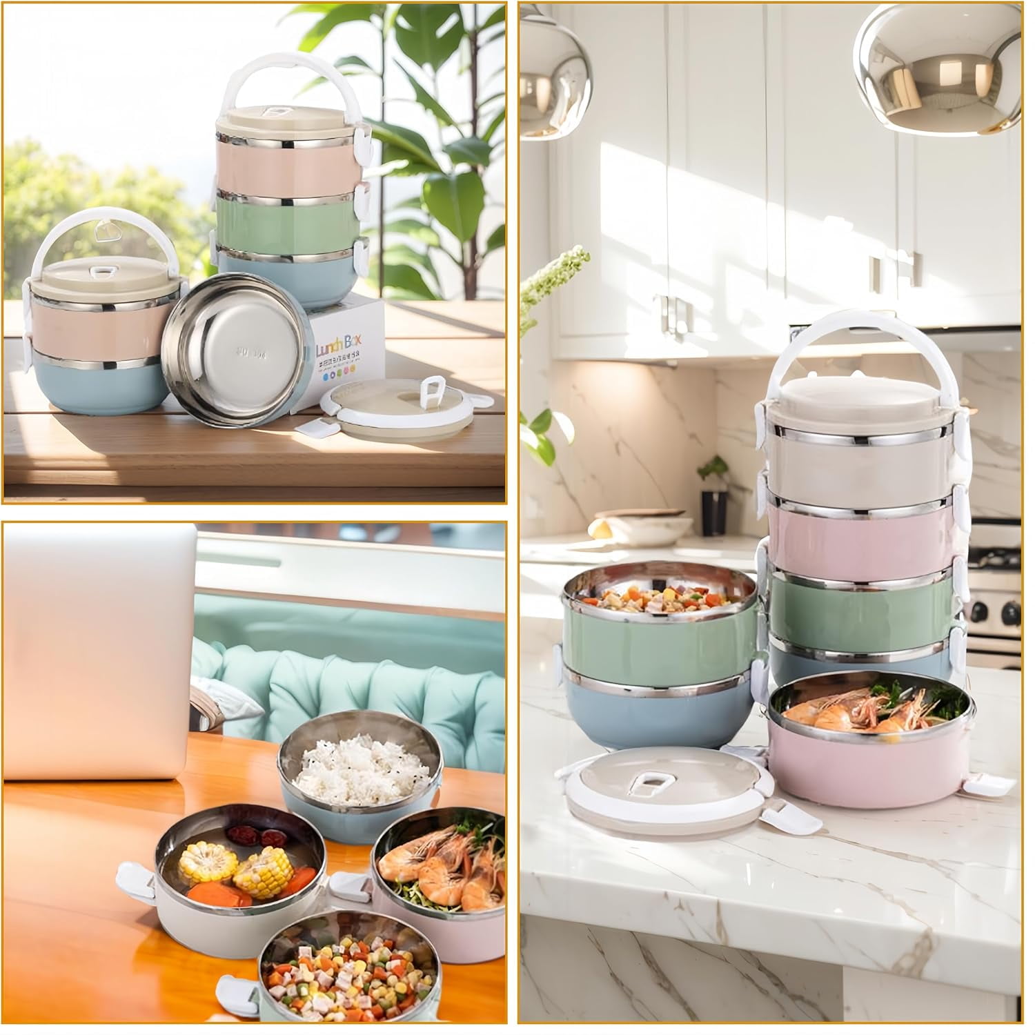 Portable Thermal Lunch Box: 304 Stainless Steel Thermal Lunch Containers, Leakproof Stackable Bento Box Adult, Food Storage for Office Outdoor Travel (2 Layers)
