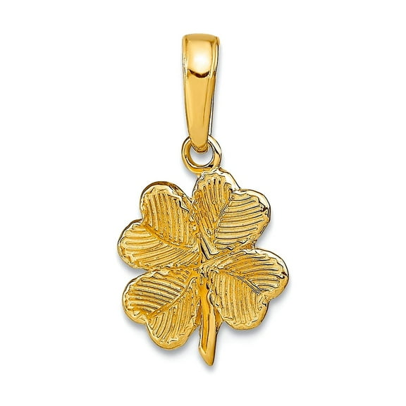 14k Yellow Gold Polished and Textured 4-leaf Clover Pendant Necklace 13x10mm Wide Pendant for Women