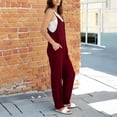 thumbnail image 3 of OGLCCG Jumpsuits for Women Casual Summer Spaghetti Strap Wide Leg Long Rompers Trendy Comfy Beach Vacation Overalls Jumpers with Pockets,XXL,Wine, 3 of 5