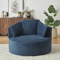 thumbnail image 3 of FFH Round Accent Chair, 48.8" Oversized Living Room Chair, Corduroy Chaise Lounge Chair Indoor, Barrel Chairs for Adults, Blue, 3 of 7