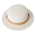 thumbnail image 1 of Sombrero de paja plano para mujer, sombrero de playa con protector solar de verano, decoración de cinturón, 56-58cm de circunferencia, 1 of 5