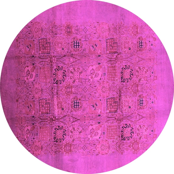 Ahgly Company Indoor Round Oriental Pink Industrial Area Rugs, 4' Round