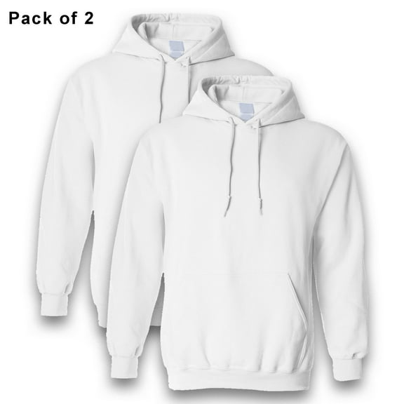 Gildan Hooded Sweatshirt, Mens Heavy Blend Fleece Hoodie with Pouch Pocket, 50 Cotton/50 Polyester Classic fit Casual Pullover White, 2 Pack XS