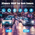 thumbnail image 2 of Dash Cam Front and Rear, TSV 3 Channel Dual Dash Camera, 1080P Car Camera DVR Backup Cam, 3 Way Triple Dashboard Driving Recorder, Inside IR Night Vision, G-Sensor, Parking Mode, 2 of 9