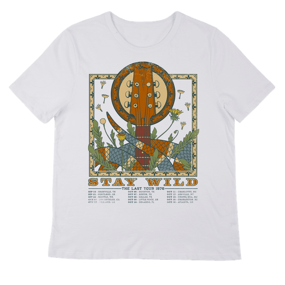 Vintage Snake And Guitar Tour Short Sleeve Crew Neck Women's White T-shirt-Medium