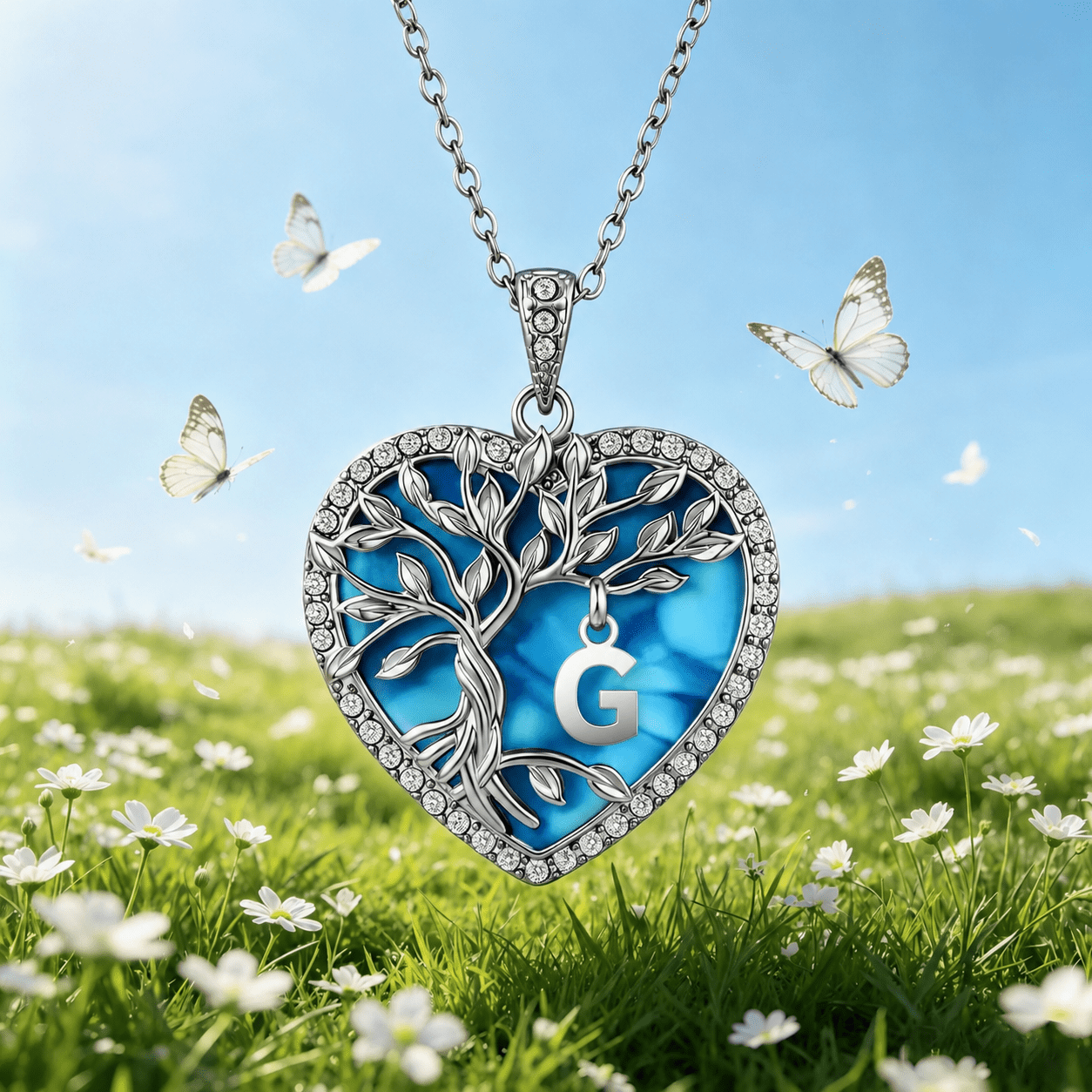 Heshpaws Tree of Life Necklace for Women ，Heart Pendant with Initial Letter , A-Z Alphabet Jewelry for Women, Birthday Anniversary Gift