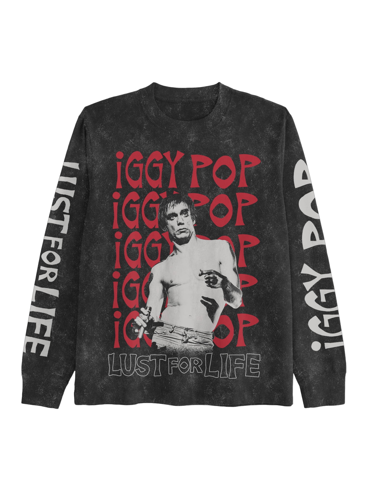 Iggy Pop Men's Mineral Washed Boxy Fit Long Sleeve Graphic Tee Shirt, Sizes XS-4XLT