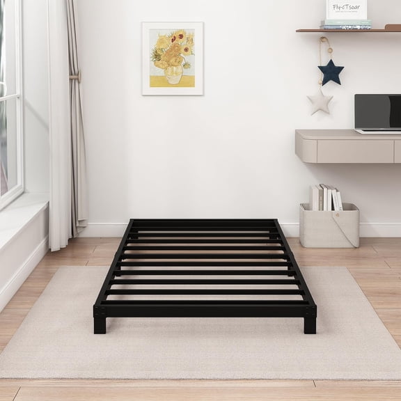 5 Inch Low Twin  Bed Frames Heavy Duty Metal Platform, No Box Spring Needed, Easy Assembly Mattress Foundation, No Noise, Black