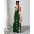 thumbnail image 5 of Dark Green Womens Elegant Square Neck Spaghetti Strap Backless Slit Hem Fitted Maxi Dress With Gold Embroidery, 5 of 7