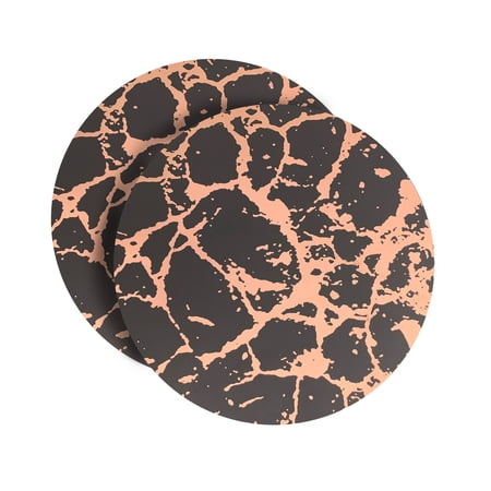 Dainty Home Marble Cork Foil Printed Marble Granite Designed Thick Cork Textured 15  x 15  Round Placemat Set of 2 in Black And Rose Gold