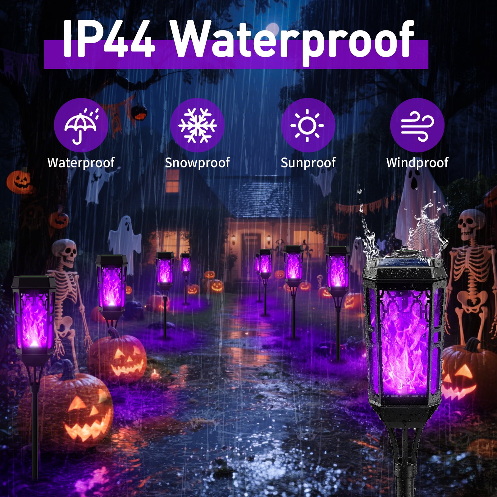 Outdoor Solar Lights, Halloween Decoration Lights, 6 Pack LED Solar Torch Lights with Flickering Flame, Outside Waterproof Lighting Decoration for Patio Garden Yard Pathway Landscape