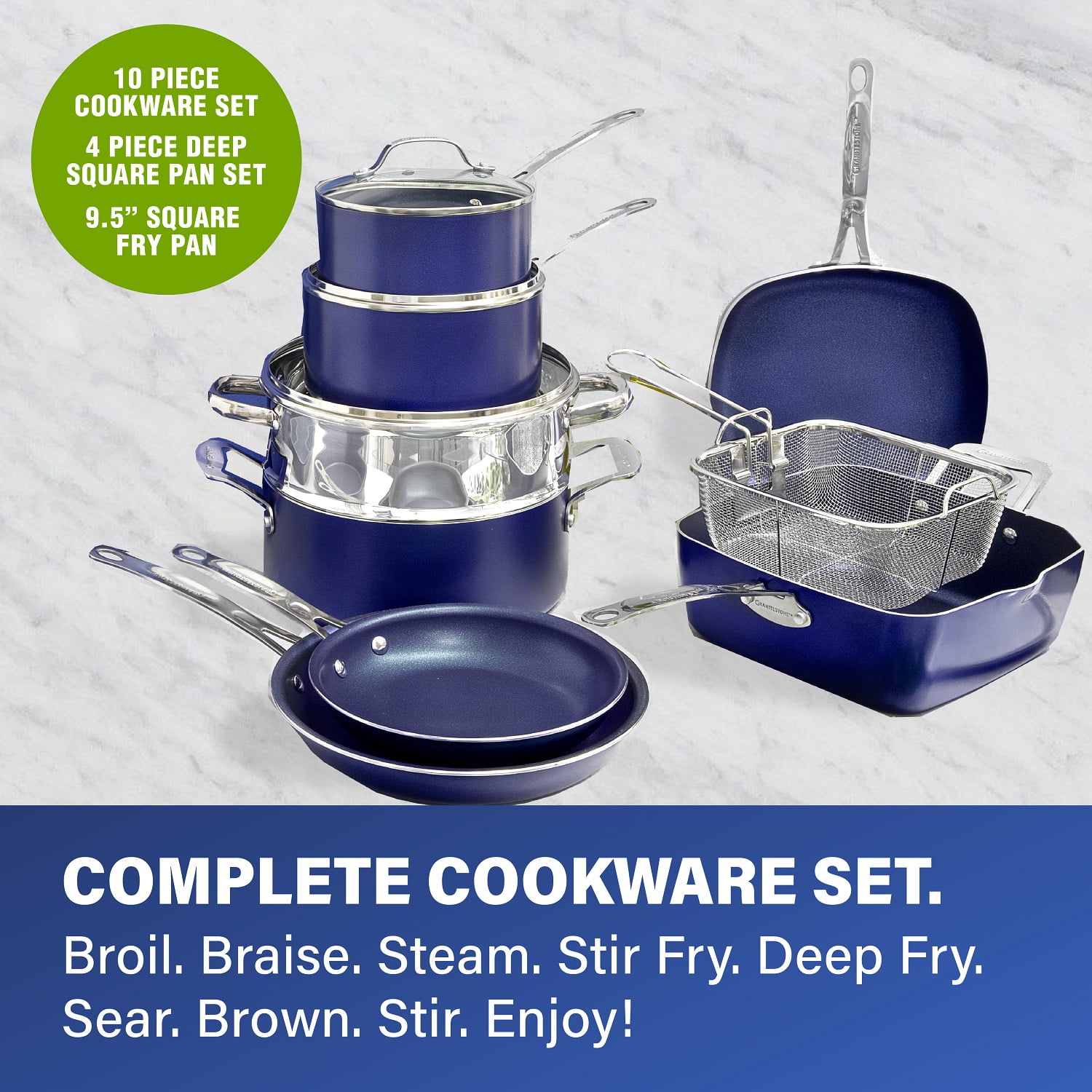 Granite Stone Blue 20 Piece Pots and Pans Set, Nonstick Cookware & Bakeware  Set 