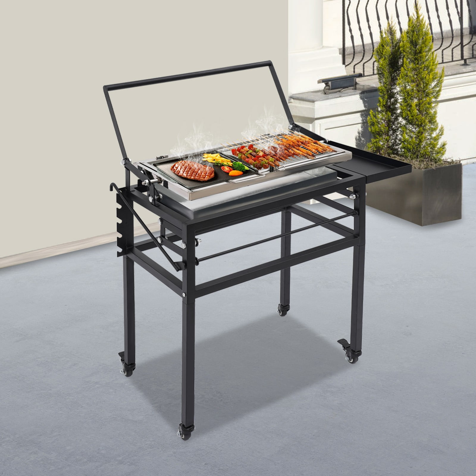Charcoal Flip Grill – 360° Rotating Basket, Adjustable Height, Portable Outdoor BBQ with Wheels