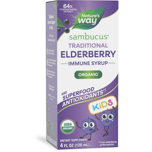 Nature's Way Sambucus Traditional Immune Syrup for Kids, Organic Black Elderberry Extract, 4 Fl Oz