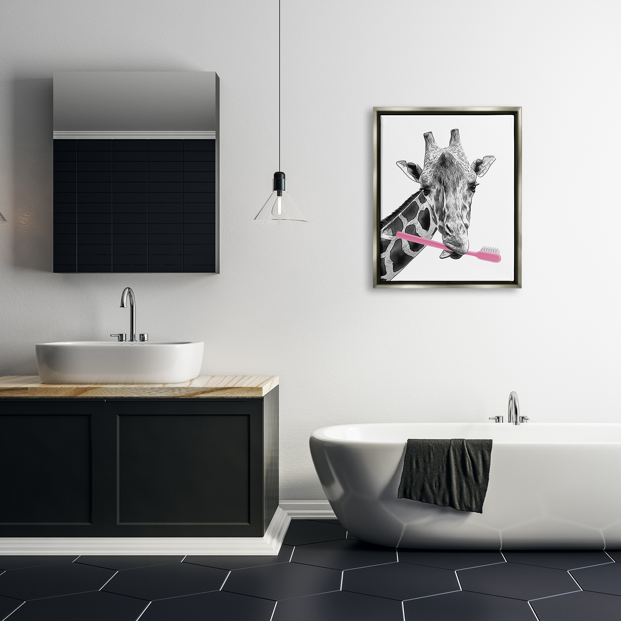 Stupell Industries Funny Animal Bathroom Toothbrush Animals & Insects Painting Gray Floater Framed Art Print Wall Art