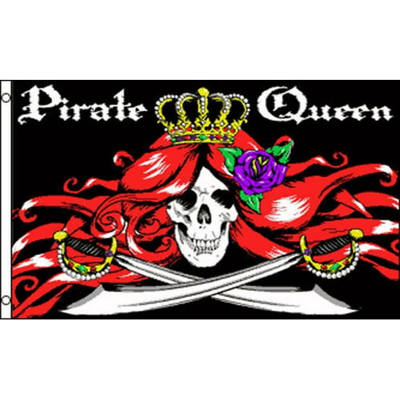 3x5 Jolly Roger Pirate Queen Skull and Crossed Swords Flag 3'x5' Grommets 100D