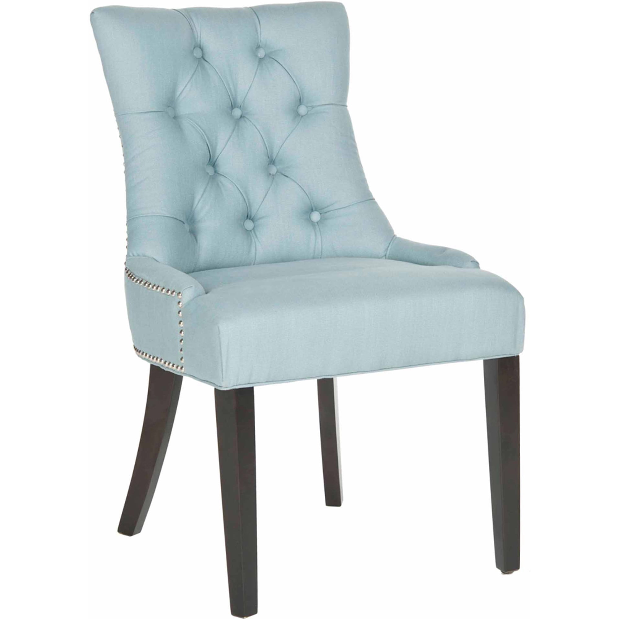 SAFAVIEH Harlow Glam Tufted Ring Chair with Silver Nailheads, Set of 2, Light Blue