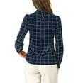 thumbnail image 3 of DARING DIVA Bow-Tie Neck Office Work Checks Shirt Top M Navy Blue, 3 of 7