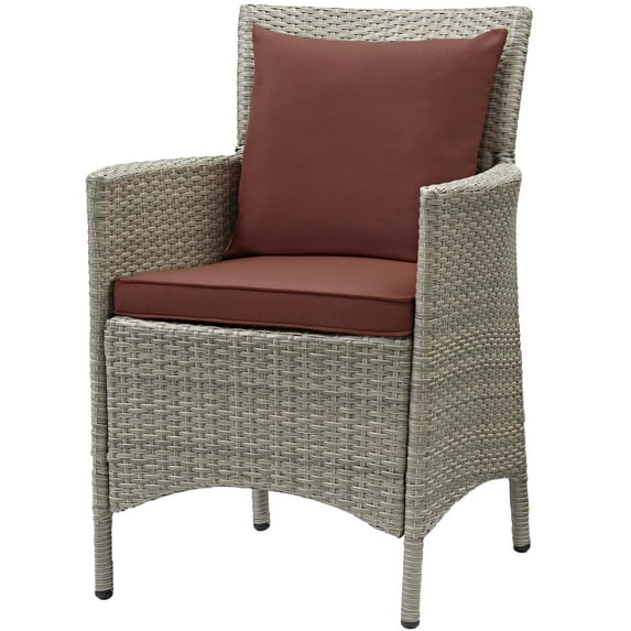Modern Contemporary Urban Design Outdoor Patio Balcony Garden Furniture Side Dining Chair Armchair, Rattan Wicker, Dark Grey Gray