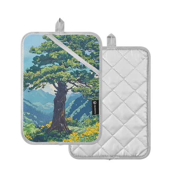 Yayeee Pot Holders Kitchen Heat Resistant with Pocket 7"x9.8" Cotton Oven Cooking Hot Pads, Blue Mountain