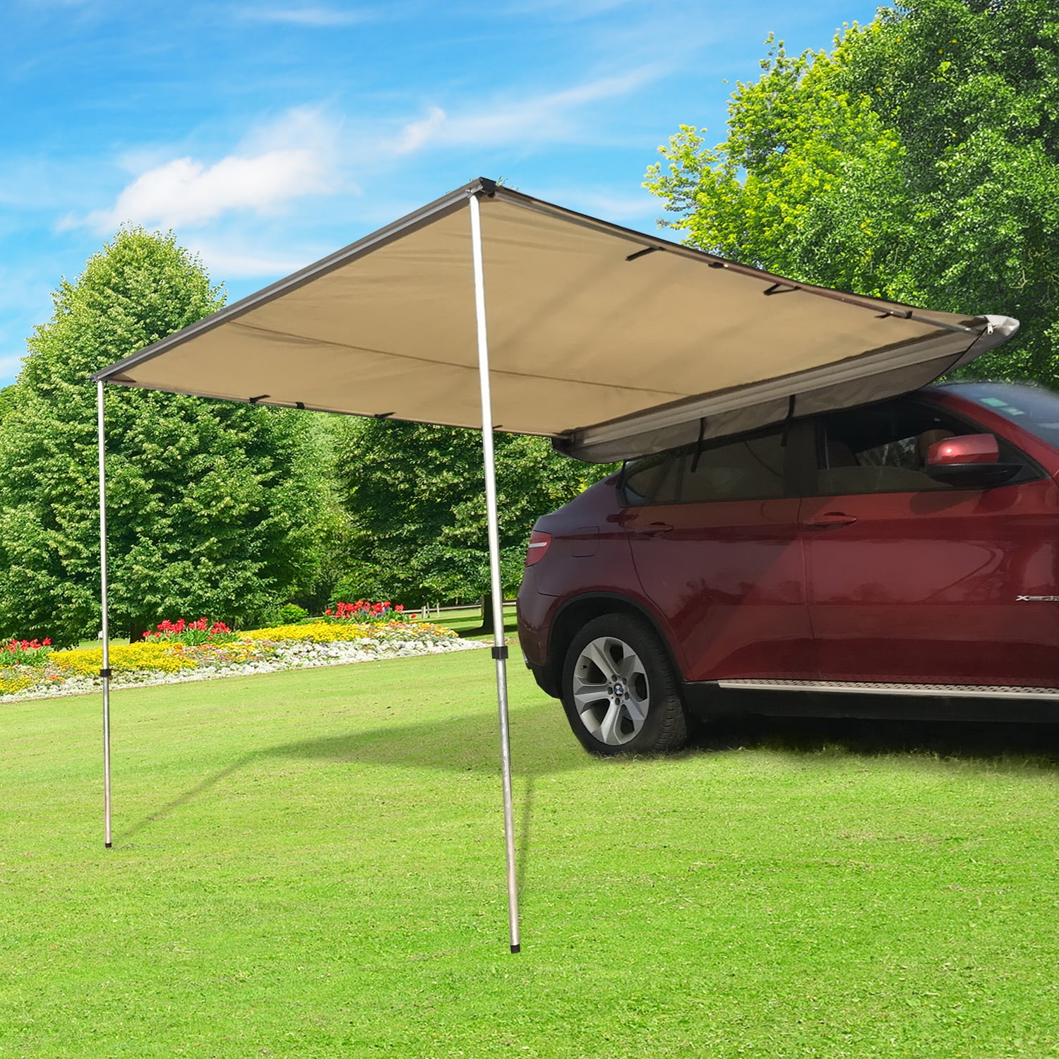 Anself Portable Car Awning Folding Retractable Rooftop Sun Shade