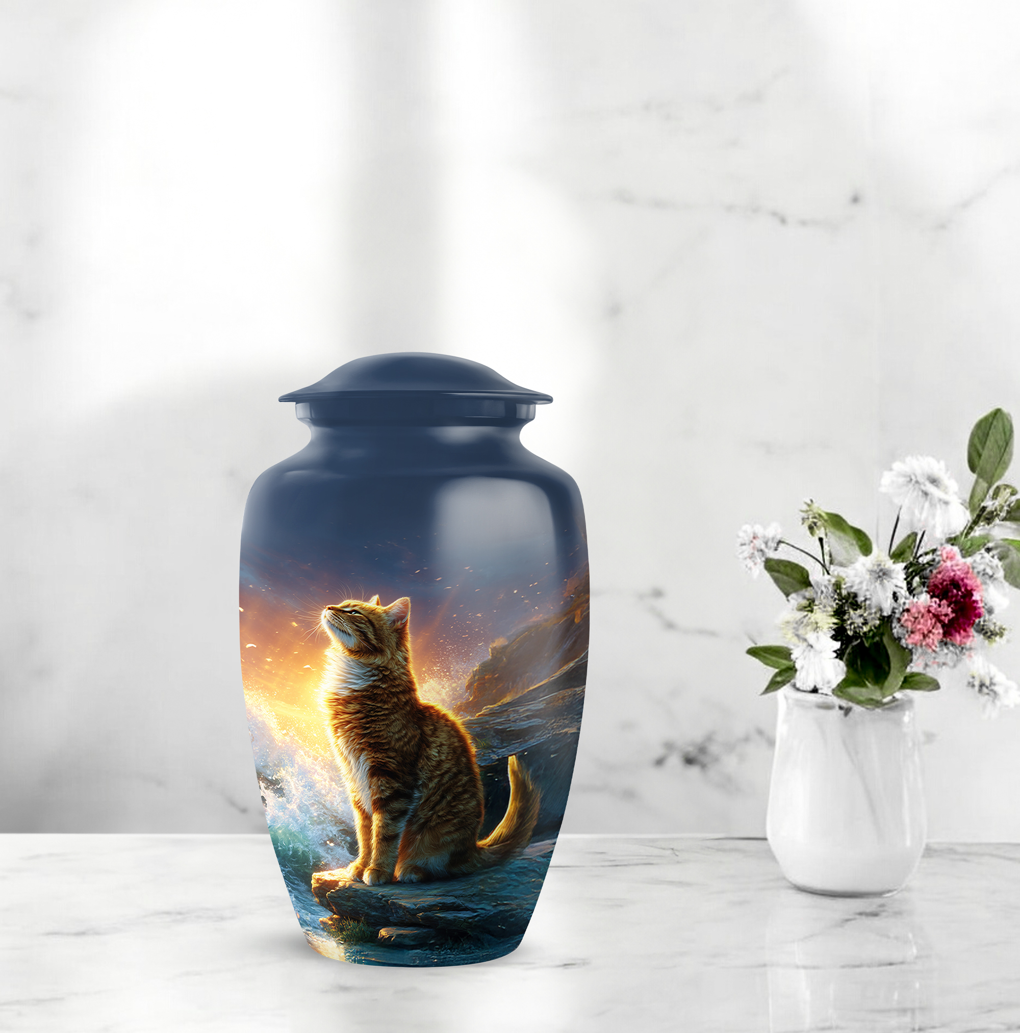 Cat Burial Urn For Ash For Women - Blue Urns For Human Ashes - Funeral Urns For Human Ashes Adult - Small Cremation Urn For Adult Mother & Father, 1 Large 10 Inch, 4 Keepsake Set
