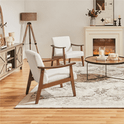 Renwick Mid-Century Modern Boucle Fabric Accent Chair, Set of 2, Ivory