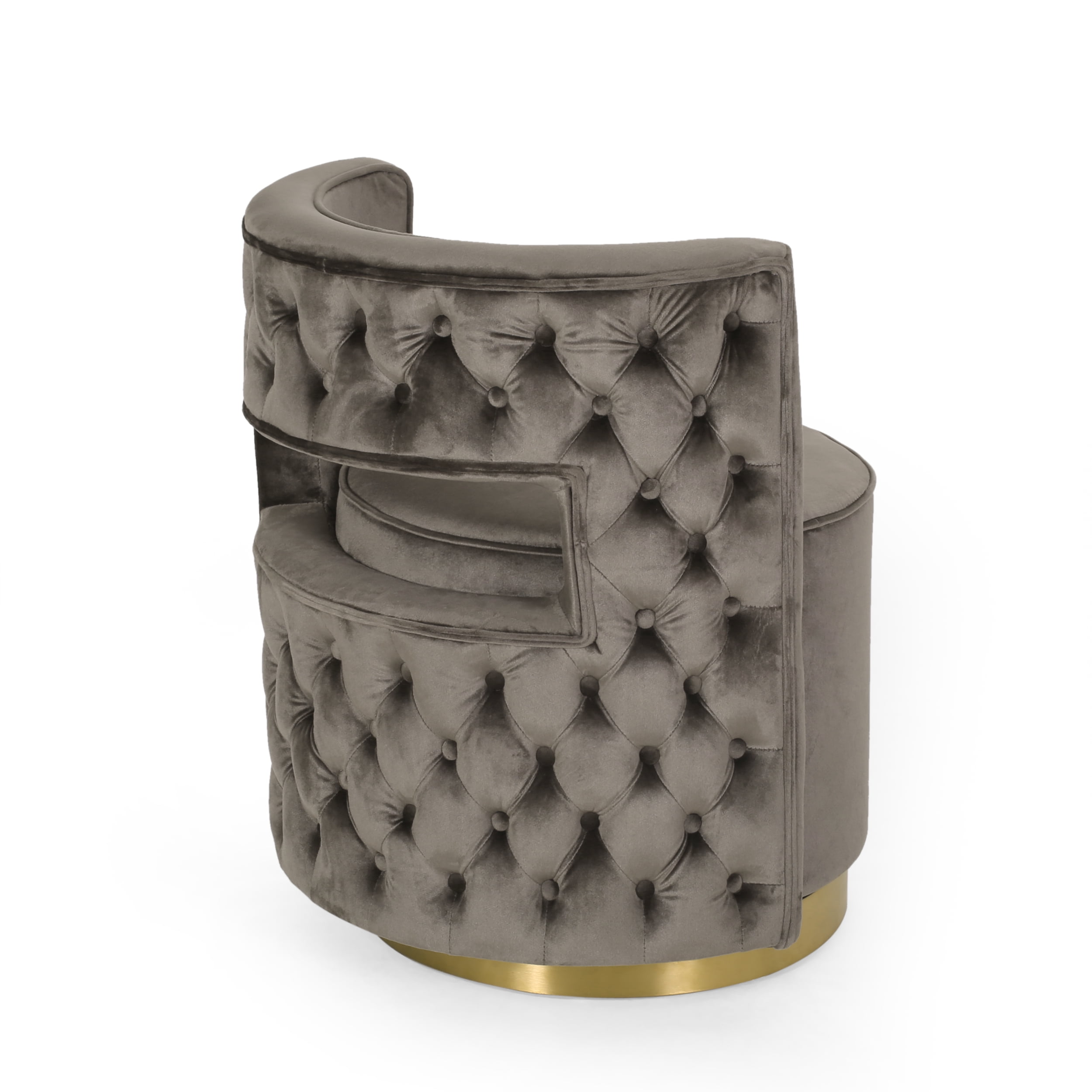 Noble House Tiro Velvet Round Open Back Swivel Club Chair, Gray and Copper