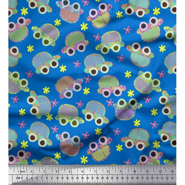 Soimoi Poly Georgette Fabric Floral & Car Cartoon Print Fabric by Yard 42 Inch Wide
