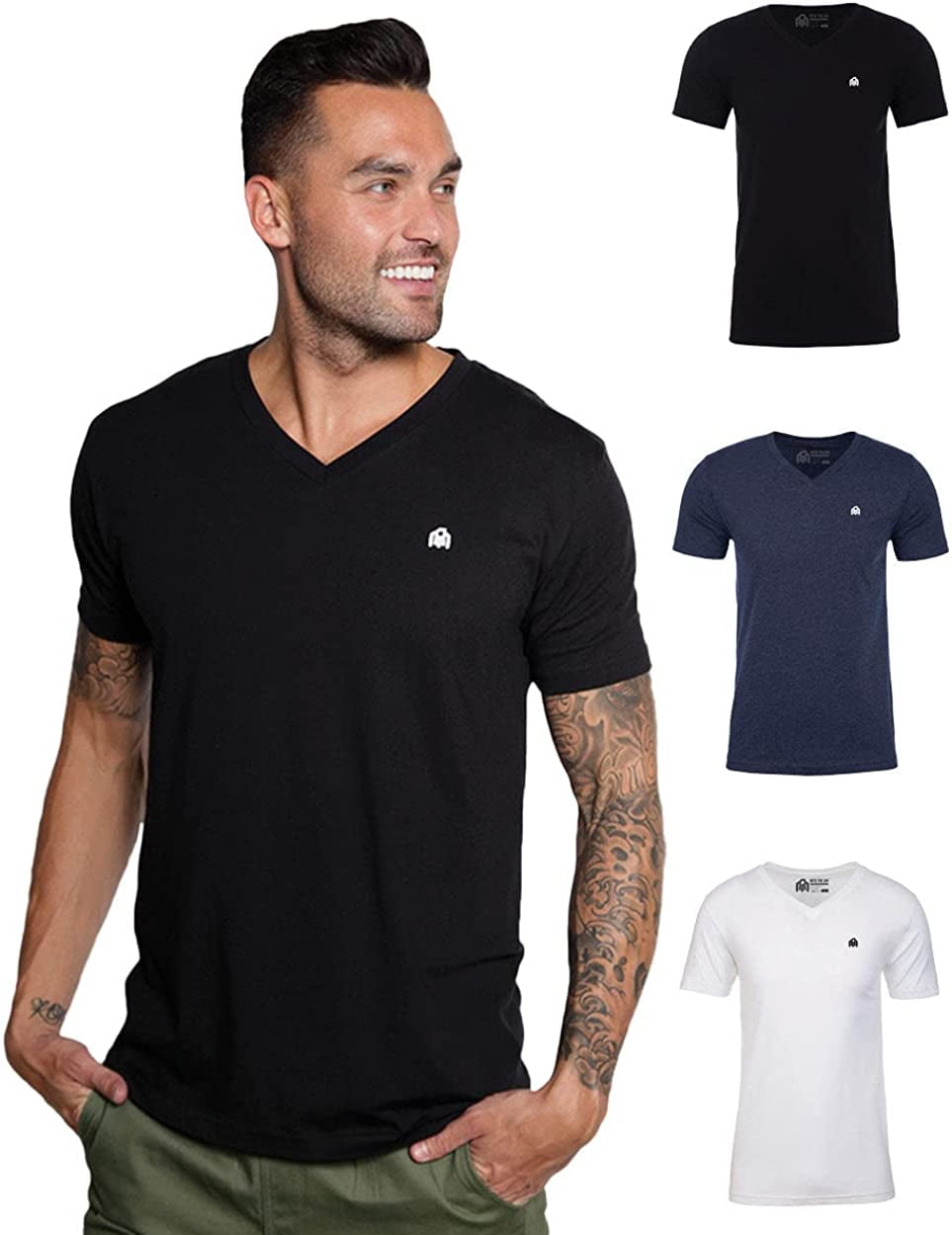 INTO THE AM Premium Basic V Neck T Shirts for Men 3 Pack Soft Slim Fitted Mens Tee Shirt
