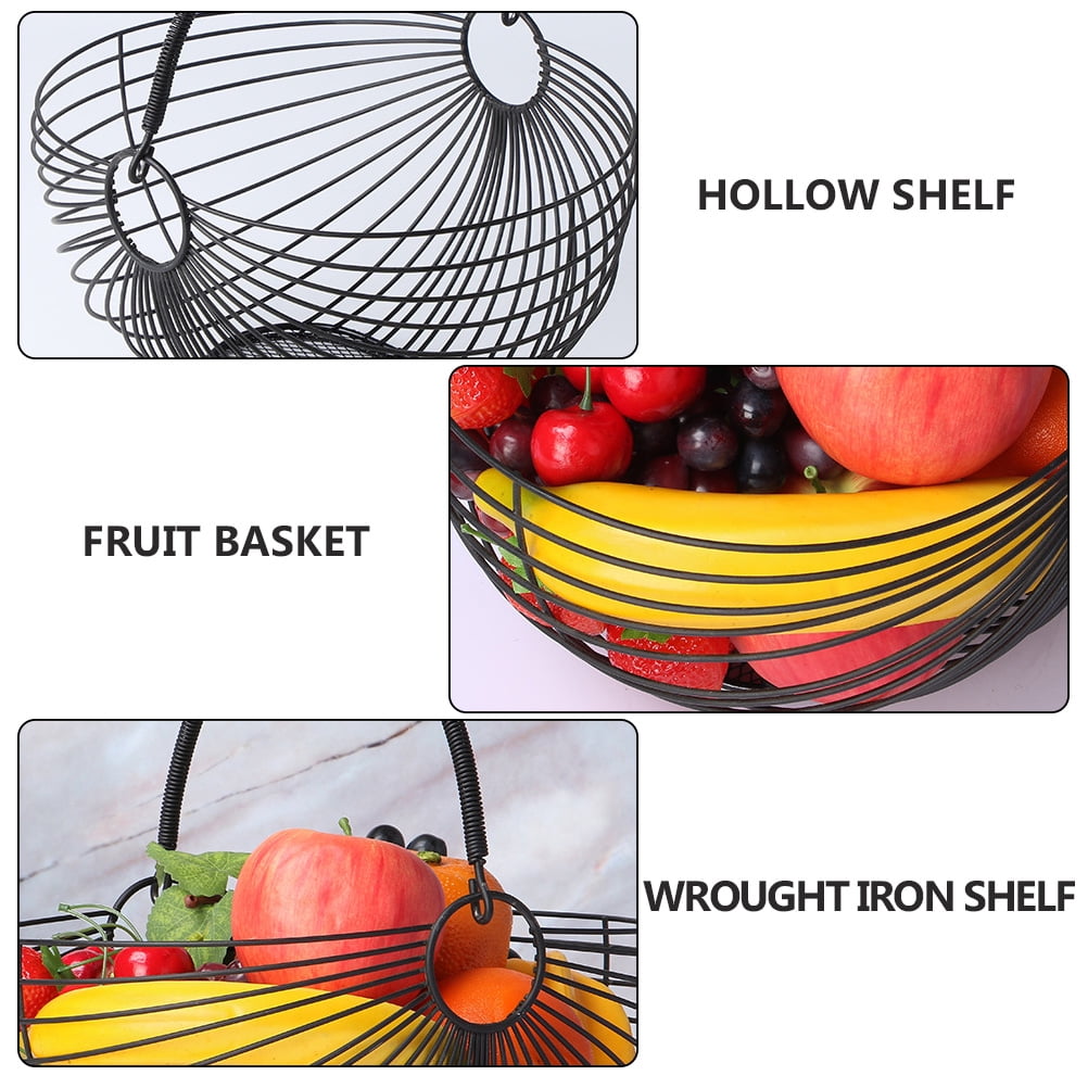 PTOOTP Black Wrought Iron Fruit Basket - Storage Organizer and Elegant Decorative Piece for Living Room