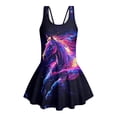 thumbnail image 4 of Uourmeti Neon Galaxy Horse Print Skirted One-Piece Swimsuit for Girls - Quick Dry, Stretchy Swim Dress for Beach, Pool & Summer Vacation, 4 of 8