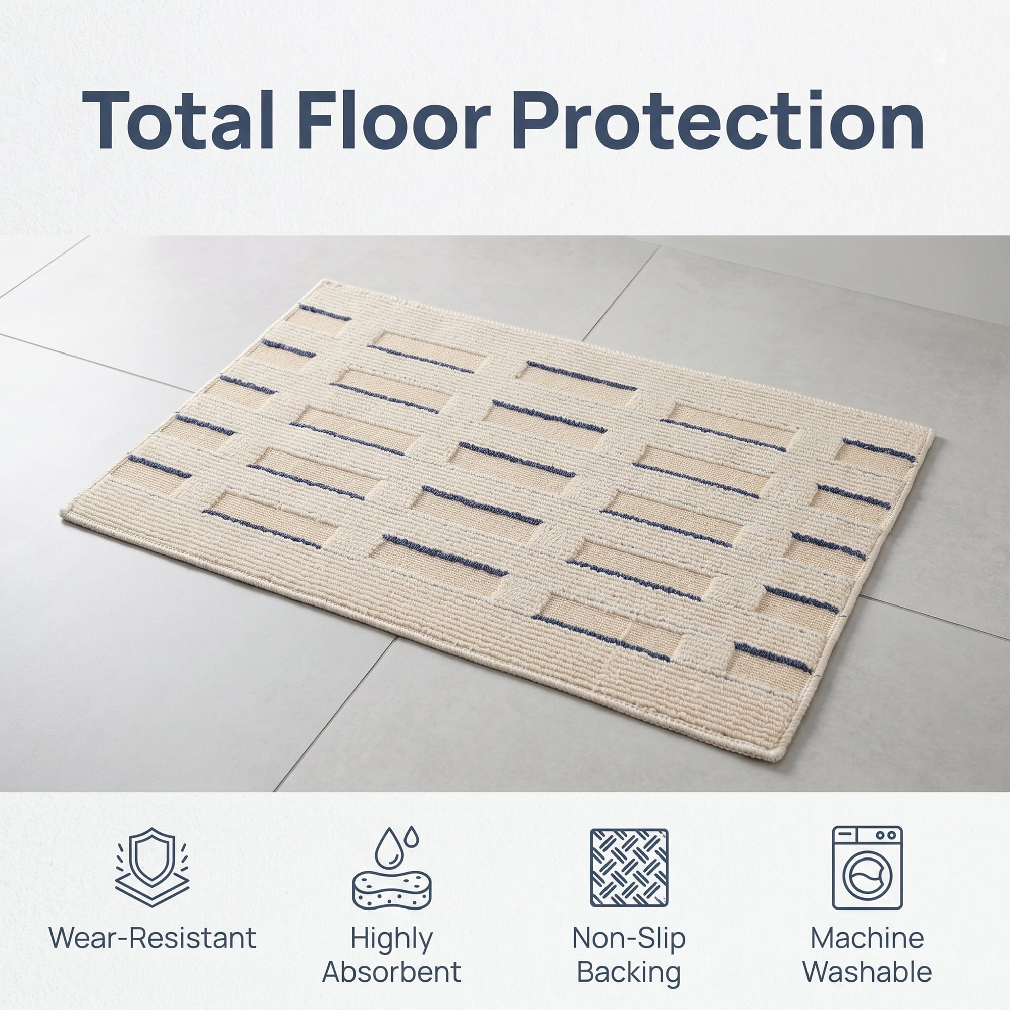 Unique Bargains Geometric Door Mat Indoor Outdoor Waterproof Welcome Mat Khaki 32" x 20"