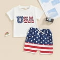 thumbnail image 2 of Toddler Baby Boy Independence Day Outfit 6 12 18 24 Months 2T 3T 4T USA Letter Print Short Sleeve Top And Pocket Shorts Boys Patriotic Outfit Set, 2 of 7