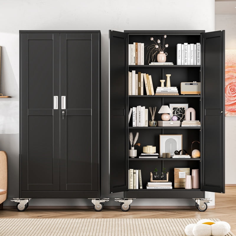 Erosoei 71"H Metal Garage Storage Cabinet with Wheels, Tool Storage Cabinet with 4 Adjustable Shelves