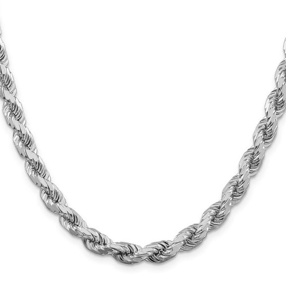 Diamond2Deal 925 Sterling Silver Rhodium-plated 6.5mm Diamond-Cut Rope Chain Necklace for Men 20"