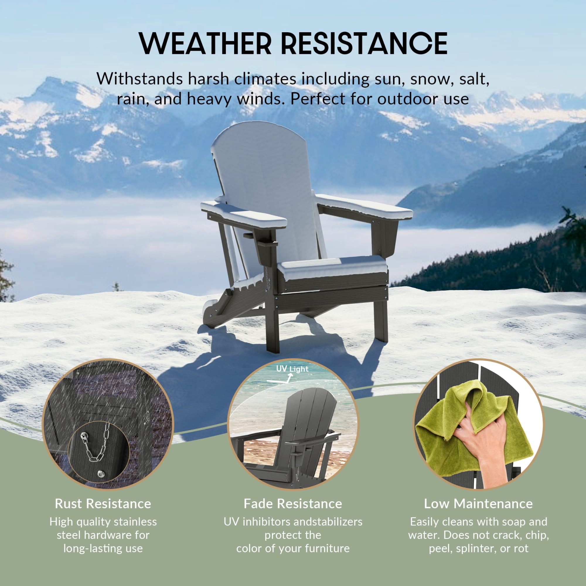 WestinTrends Nantucket Outdoor Patio HDPE Resin Folding Adirondack Chairs With Cup Holder and Phone Holder (Set of Two), Gray