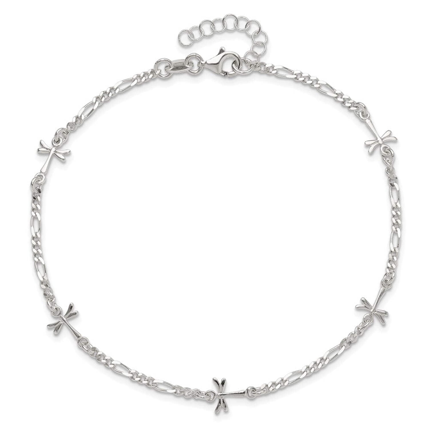 925 Sterling Silver Fancy Lobster Closure Polished Dragonfly With 1inch Ext. Anklet 9 Inch 7mm Wide Anklet for Women