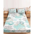 thumbnail image 2 of King Size Fitted Sheet Set - Ocean Coastal 3 Piece Bedding Sets 16" Deep Pocket Fitted Sheet with 2 Pillowcases, Watercolor Sea Turtle Coral Shell Wood Grain Brushed Microfiber Hotel Bed Sheets, 2 of 9