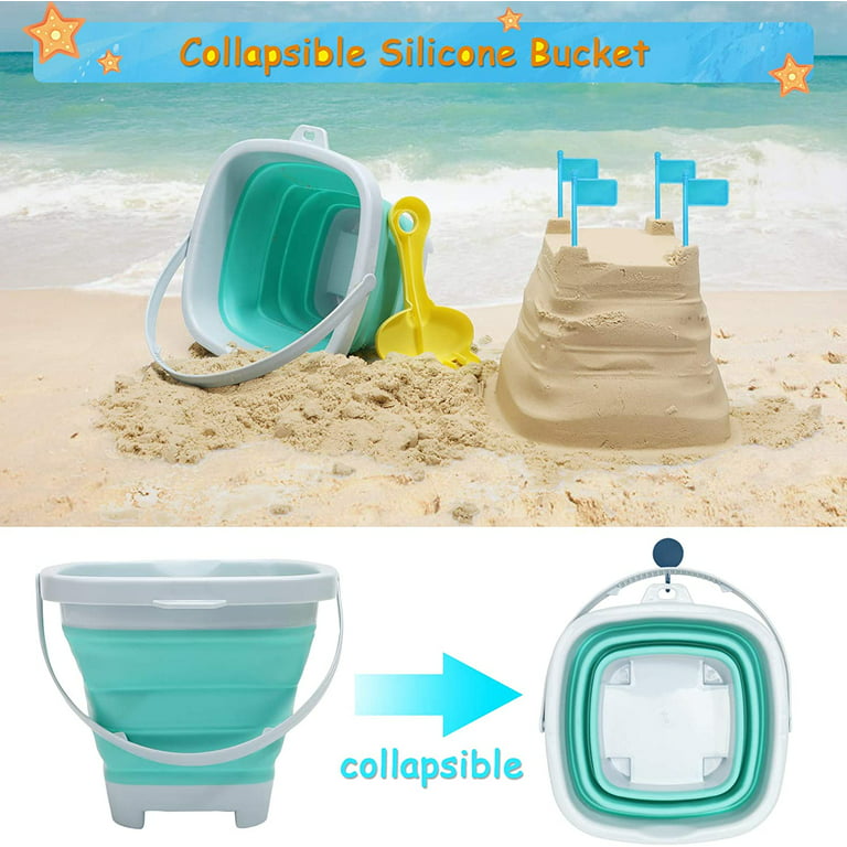 WEYOVGO Silicone Beach Toys Collapsible Beach Buckets Beach Toys for Kids,  Sand Bucket and Shovels Set with Mesh Bag Sand Molds, Silicone Beach Sand  Pails for Beach Travel (Blue) - Yahoo Shopping