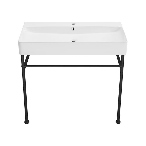 Charme 36" Ceramic Console Sink White Basin Black Legs