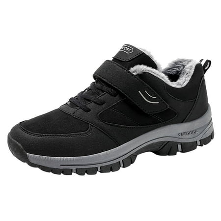 

Puawkoer Fashion Winter Men Snow Boots Thick Soles Non Slip Solid Color Lace Up Hook Loop Short Plush Warm And Comfortable