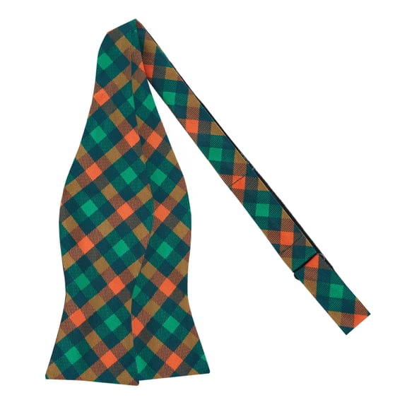 Jacob Alexander Men's Diagonal Checkered Plaid Traditional Freestyle Self-Tie Bow Tie - Green Orange